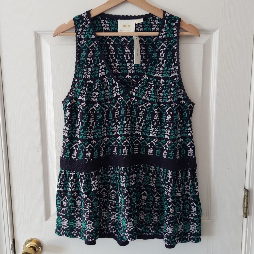 NWT Maeve Anthropologie Cammie Embroidered Peplum Tunic Top Size Medium